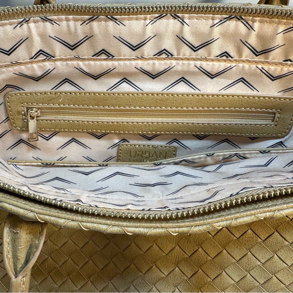 Urban Expressions Large Natural Woven Vegan Leather Handbag Purse Tote Preowned - Picture 6 of 14